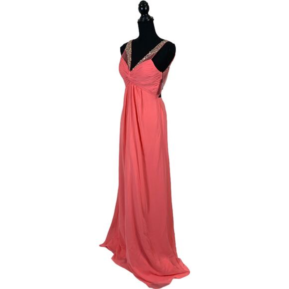 Faviana Beaded Chiffon Gown SIZE 0 Peach Formal Prom Pagent Rhinestone $395 NEW - Picture 5 of 7